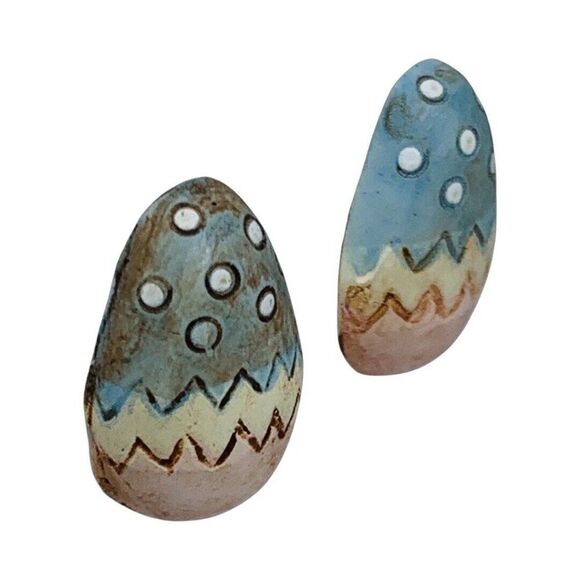 VTG Easter Bunny Brooch And Earrings set 3.5" Hand Painted Easter Egg Whimsical - Picture 9 of 16